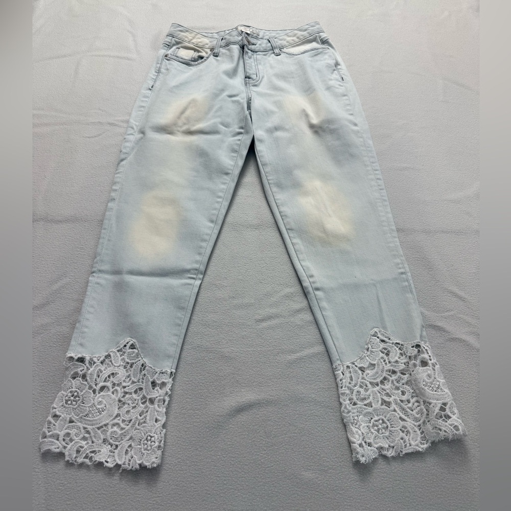 Boston Proper Light Blue Lace Hem Jeans